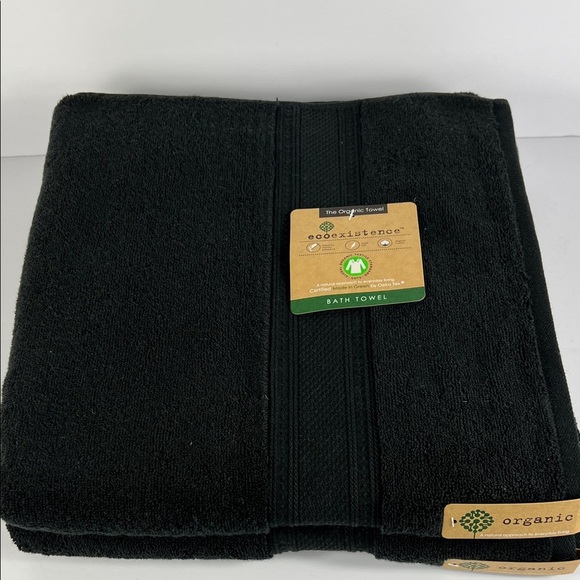 Ecoexistence Bath Towel Set Black 100% Organic Cotton Loops Soft Plush 2 Pc NEW - Picture 4 of 7